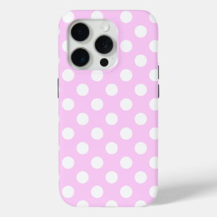 Coque iPhone 15 Pro Super Rose Cute Avec Pois Blancs Élégants