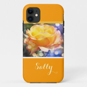 Coques Pour iPhone Superbe, élégante rose jaune, avec nom