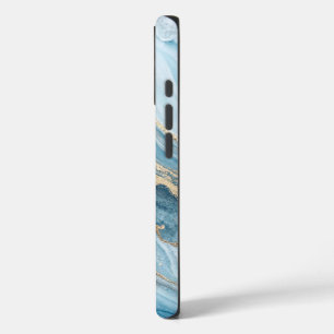 Coque Pour iPhone 16 "Superbe texture de marbre bleu et or Abstrait