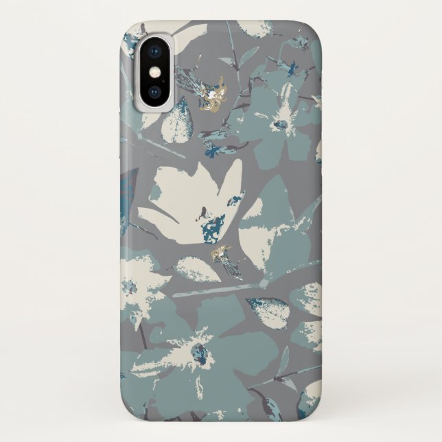Coques Case-Mate iPhone Superbes fleurs florales Gris bleu crème Impressio (Dos)