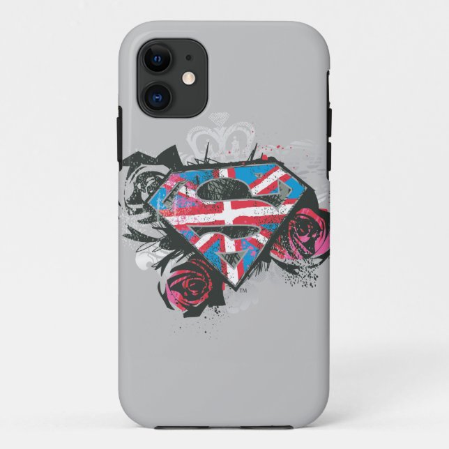 Coques Case-Mate iPhone Supergirl British Drapeau et Roses (Dos)