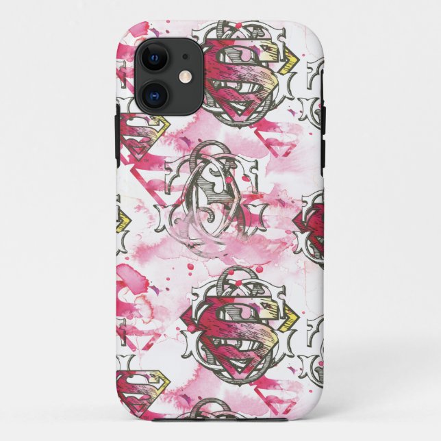 Coques Case-Mate iPhone Supergirl Motif d'encre rose (Dos)