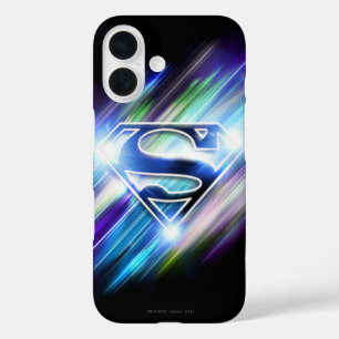 Coque Pour iPhone 16 Superman Stylisé  Logo d'éclatement bleu brillan