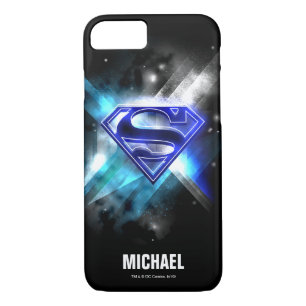 Coque iPhone 7 Superman Stylized Blue White Crystal Logo Name