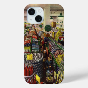 Coque Pour iPhone 15 Supermarché vintage pour les entreprises, nourritu