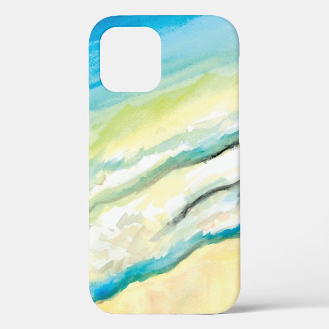 Coques Case-Mate iPhone Surf Aquarelle Bleu Vagues et plage de sable (Verso)