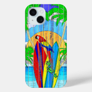 Coque Pour iPhone 15 Surf côtier Fake Wood Grain Art