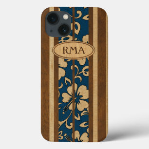 iPhone 13 Case Surf en bois de Faux hawaïen vintage de monogramme