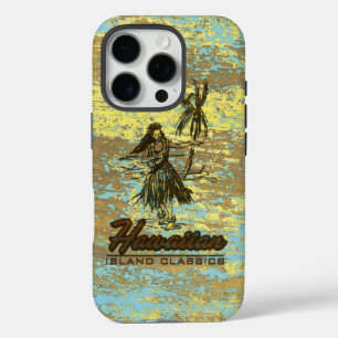 Coques iPhone 16 Pro Surf Shack Hawaiian Faux Wood Surf board Jaune