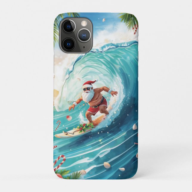 Coques Case-Mate iPhone Surfing Santa Christmas with Santa Surfer  (Dos)