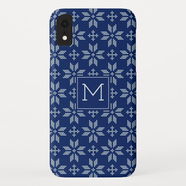 Coques Case-Mate iPhone Sweat Marine White FairIsle Xmas Holiday Monogramm (Dos)