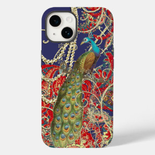 Coques Pour iPhone Swirl Red Peacock de la Marine d'or