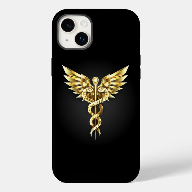 Coques Case-Mate iPhone Symbole caducee polygonal or (Verso)