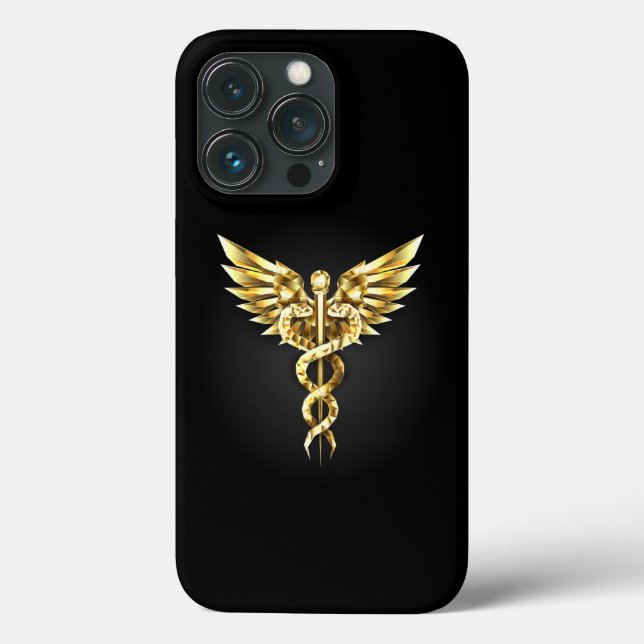 Coques Case-Mate iPhone Symbole caducee polygonal or (Verso)
