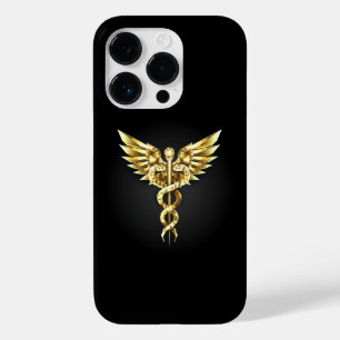 Coque Pour iPhone 14 Pro Symbole caducee polygonale en or