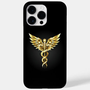 Coque Pour Pour iPhone 14 Pro Max Symbole caducee polygonale en or