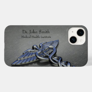 Coque Pour iPhone 14 Symbole Chrome Argent Caduceus Professionnel Médic