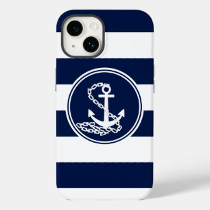 Coque Pour iPhone 14 Symbole De Ancre Nautique, Blancs Et Bleus