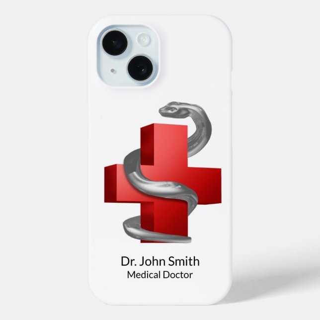 Coques Case-Mate iPhone Symbole de croix Médicale rouge serpent d'argent (Verso)