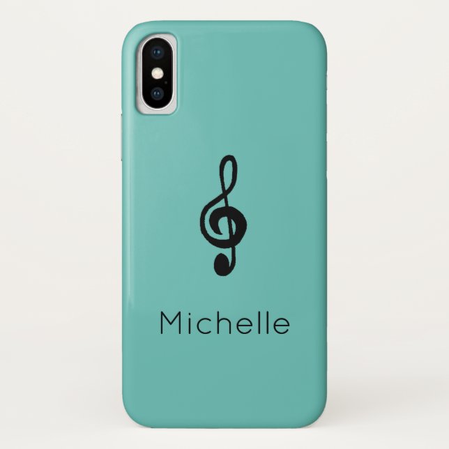 Coques Case-Mate iPhone Symbole de musique Treble Clef Vert Turquoise (Dos)