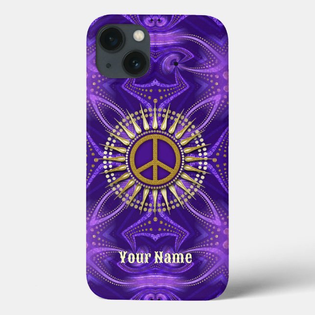 Coques Case-Mate iPhone Symbole de Paix de Sunshine Gold Mandala violet (Verso)