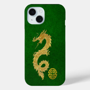 Coque Pour iPhone 15 Symbole de prospérité chinois du dragon d'or