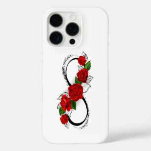 Coques iPhone 16 Pro Symbole d'infini avec les roses rouges