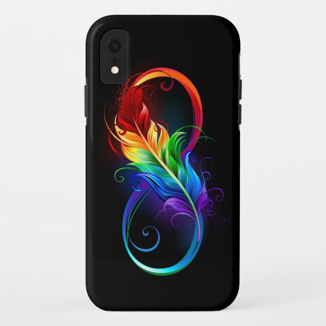 Coques Case-Mate iPhone Symbole d'infini avec plume arc-en-ciel (Dos)
