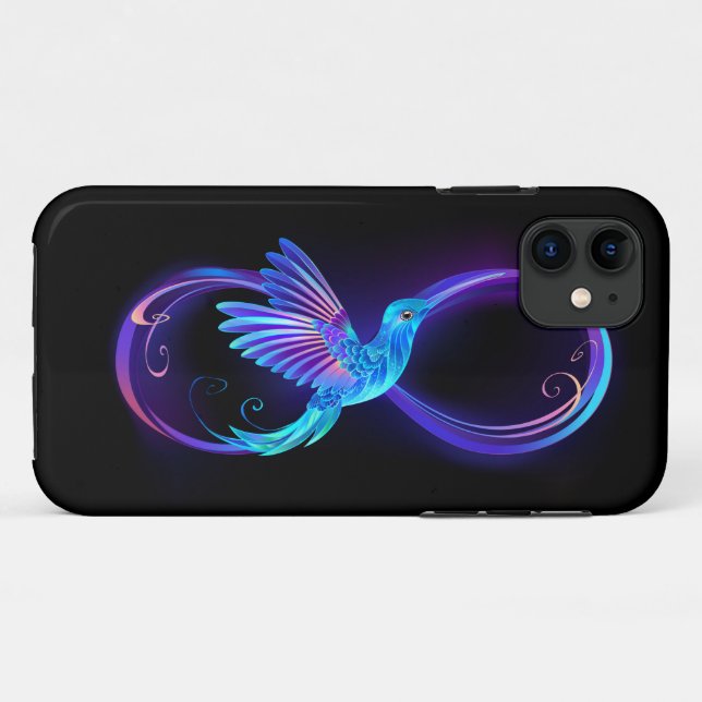 Coques Case-Mate iPhone Symbole d'infini néon avec colibri brillant (Dos (Horizontal))