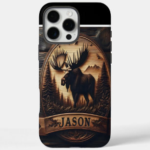 Coques iPhone 16 Pro Max Symbole d'orignal en bois