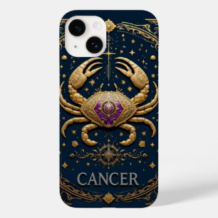 Coque Pour iPhone 14 Symbole du Cancer Zodiaque Doré sur Fond Sombre
