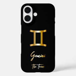 Coque Pour iPhone 16 Symbole Gemini Zodiac, Noir & Or