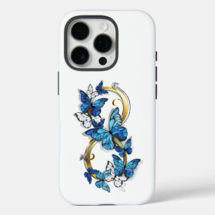 Coques iPhone 16 Pro Symbole infini de papillons Morpho bleus