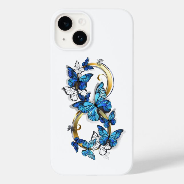 Coques Case-Mate iPhone Symbole infini de papillons Morpho bleus (Verso)