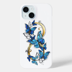 Coque Pour iPhone 15 Symbole infini de papillons Morpho bleus