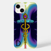 SYMBOLE MÉDICALE D'OR CADUCUS, Monogramme bleu vio