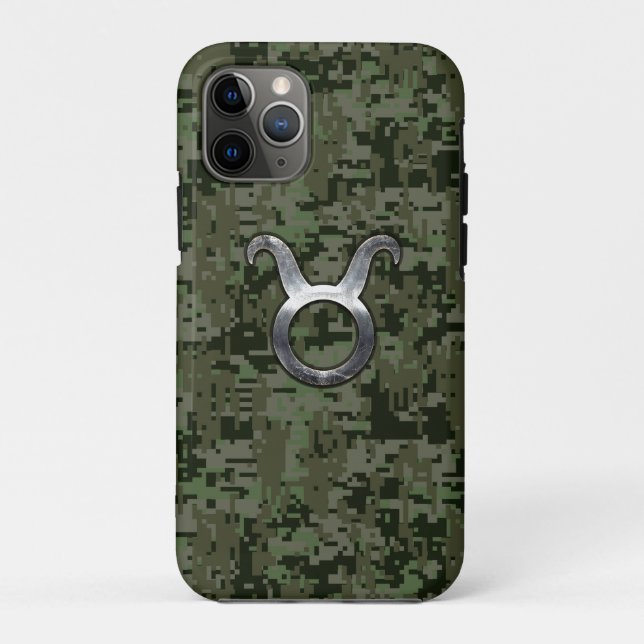 Coques Case-Mate iPhone Symbole Taurus Zodiac sur Camo Vert (Dos)