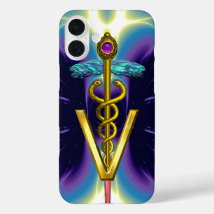 Coques iPhone 16 Plus SYMBOLE VÉTÉRINAIRE DE CADUCE D'OR / Bleu pourpre