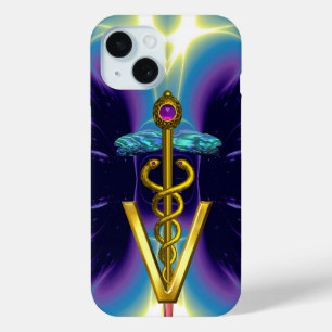 Coque Pour iPhone 15 SYMBOLE VÉTÉRINAIRE DE CADUCE D'OR / Bleu pourpre