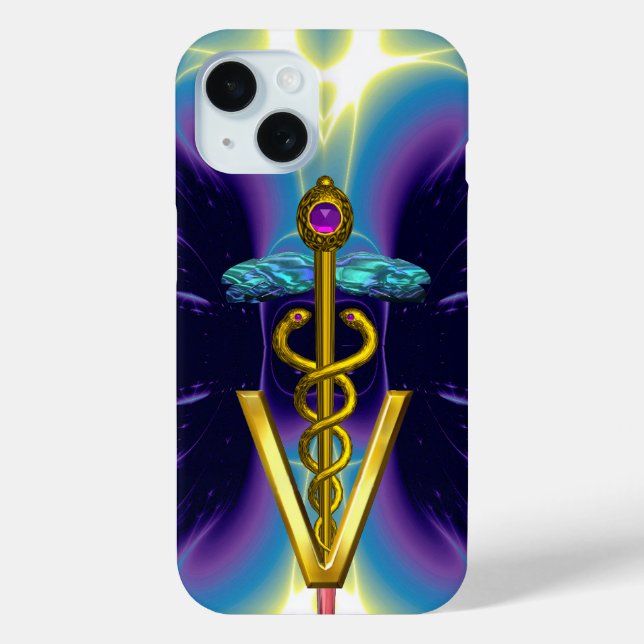 Coques Case-Mate iPhone SYMBOLE VÉTÉRINAIRE DE CADUCE D'OR / Bleu pourpre (Verso)