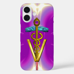 Coque Pour iPhone 16 SYMBOLE VÉTÉRINAIRE DE CADUCE D'OR / Fuchsia rose