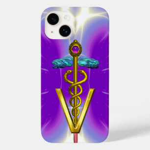 Coque Pour iPhone 14 SYMBOLE VÉTÉRINAIRE DE CADUCE D'OR / Fuchsia viole