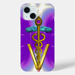 Coque Pour iPhone 15 SYMBOLE VÉTÉRINAIRE DE CADUCE D'OR / Fuchsia viole