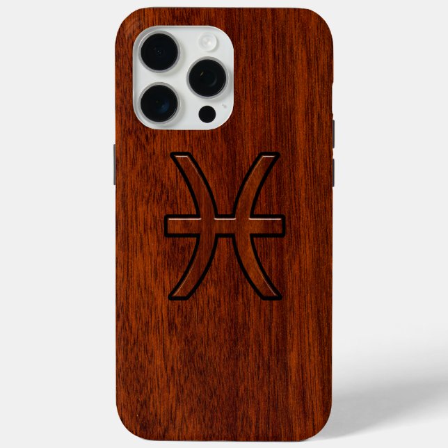 Coques Case-Mate iPhone Symbole zioaque Pisces Symbole Brown en bois d'aca (Verso)