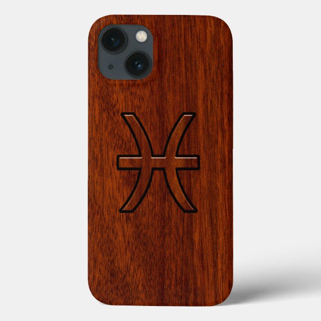 Coques Case-Mate iPhone Symbole zioaque Pisces Symbole Brown en bois d'aca (Verso)