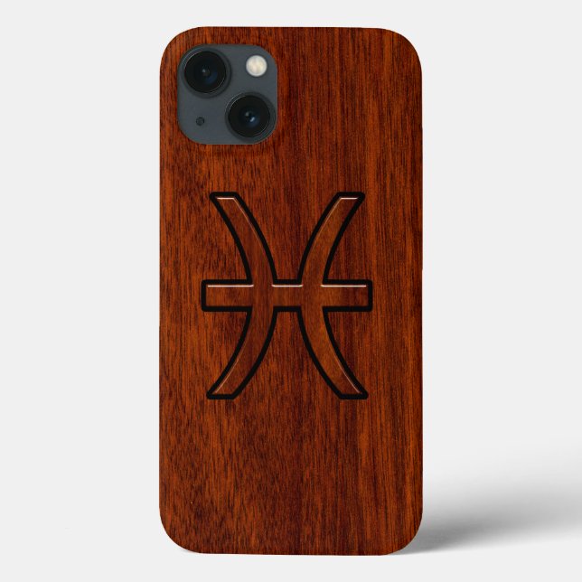 Coques Case-Mate iPhone Symbole zioaque Pisces Symbole Brown en bois d'aca (Verso)