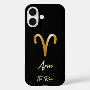 Coque Pour iPhone 16 Symbole Zodiac Aries, Noir & Or