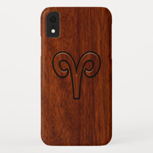 Coque Pour iPhone XR Symbole Zodiac d'Aries moderne en acajou comme imp
