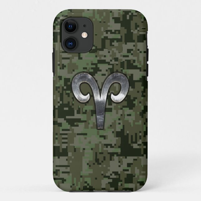 Coques Case-Mate iPhone Symbole Zodiac Silver Aries sur Camo numérique ver (Dos)