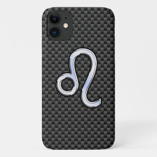 Coque iPhone 11 Symbole Zodiaque Leo Argent Fibre Carbone Charbon